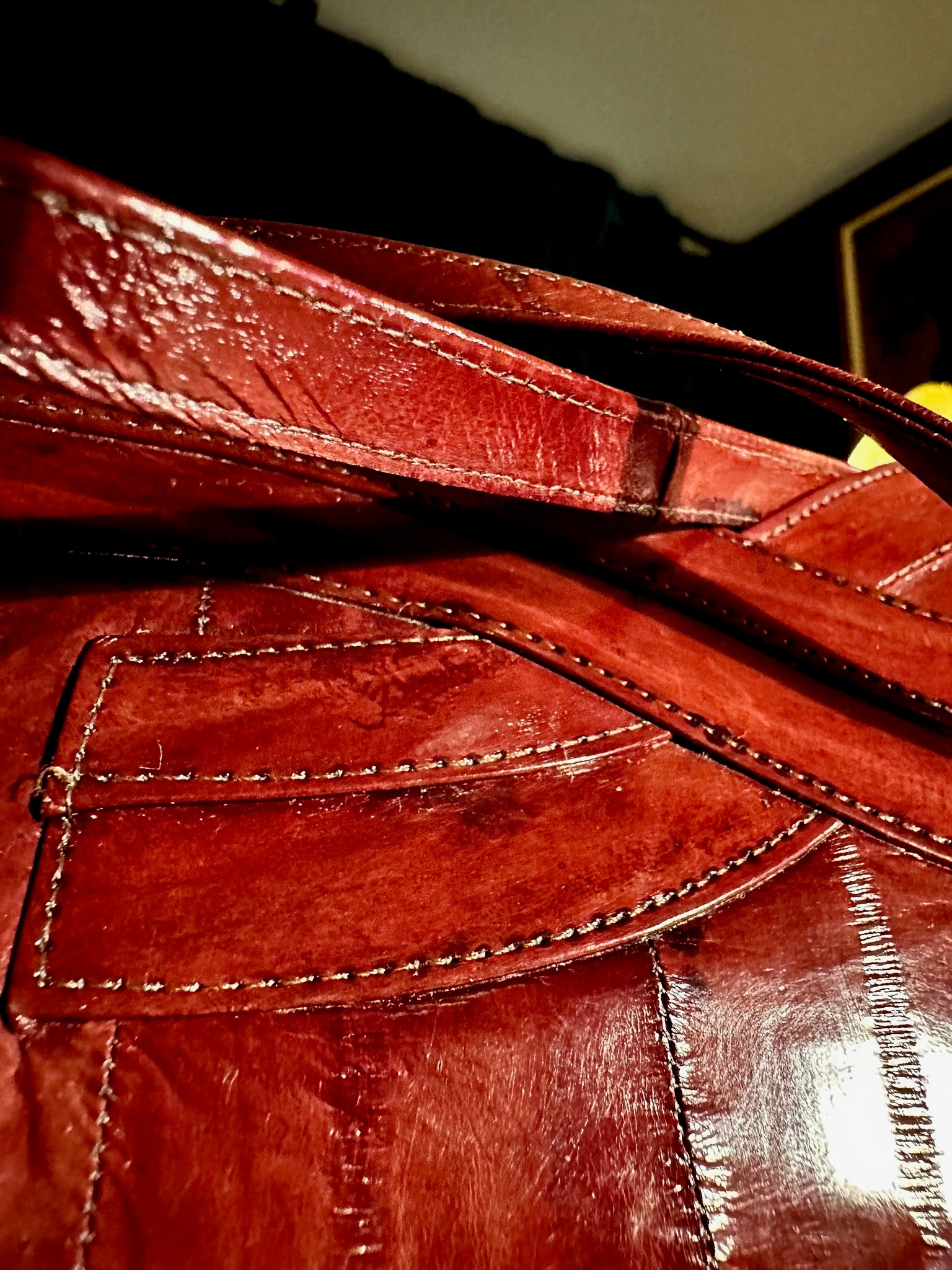 Burgundy Genuine Eel Skin Shoulder Bag, c. 1970s