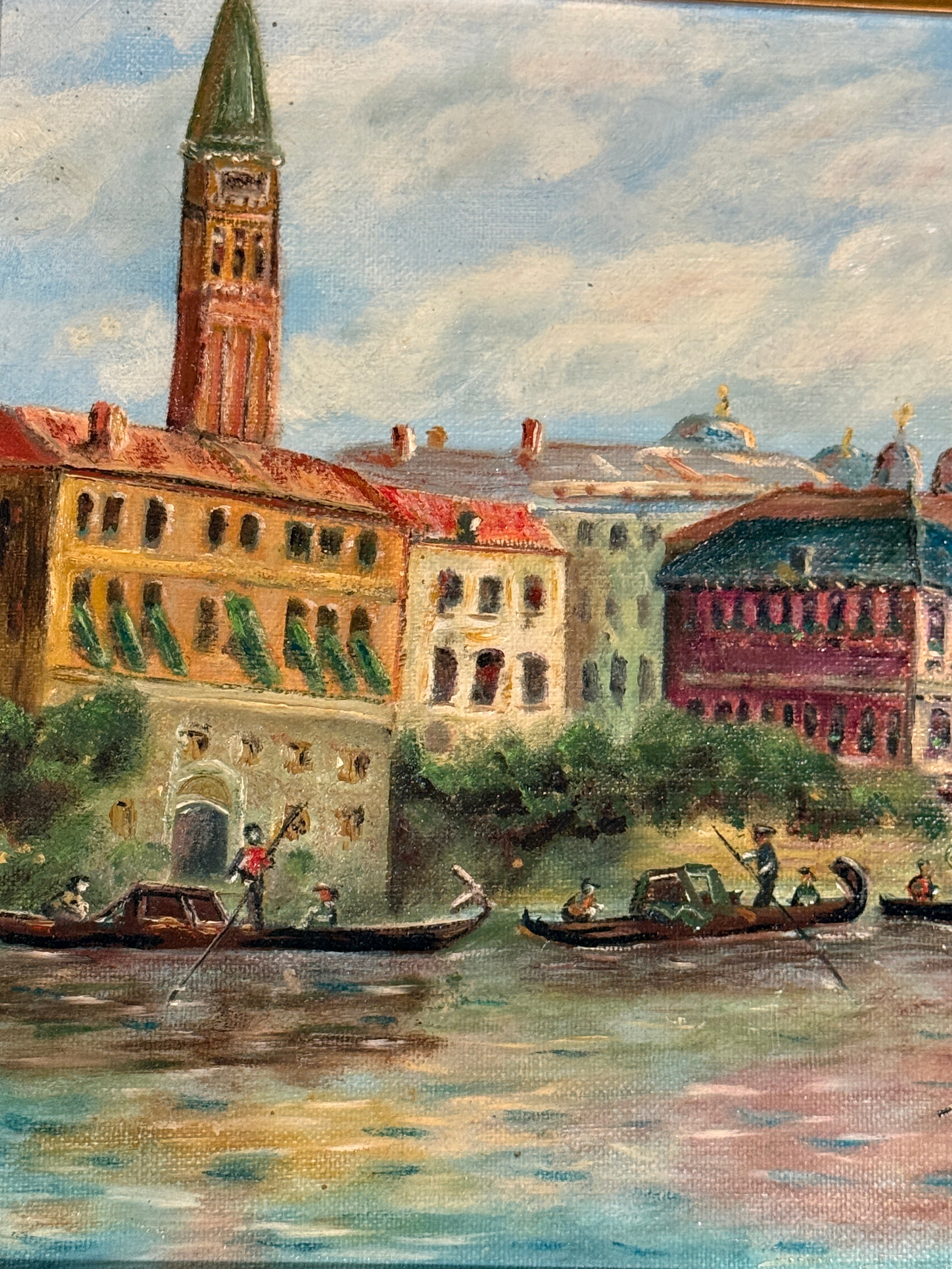 W.H. Gibson Venetian Harbor Oil Painting in Gilt Frame