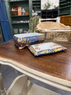Artist-Signed Hand-Painted Porcelain Dresser Box with Cobalt Blue & Gold Finish