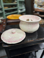 Antique Pink Embossed Ironstone Chamber Pot with Lid, c. 1890–1910