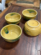 Vintage Japanese Amber Green Drip Glaze Bowls, Set of 4, c. 1925–1955