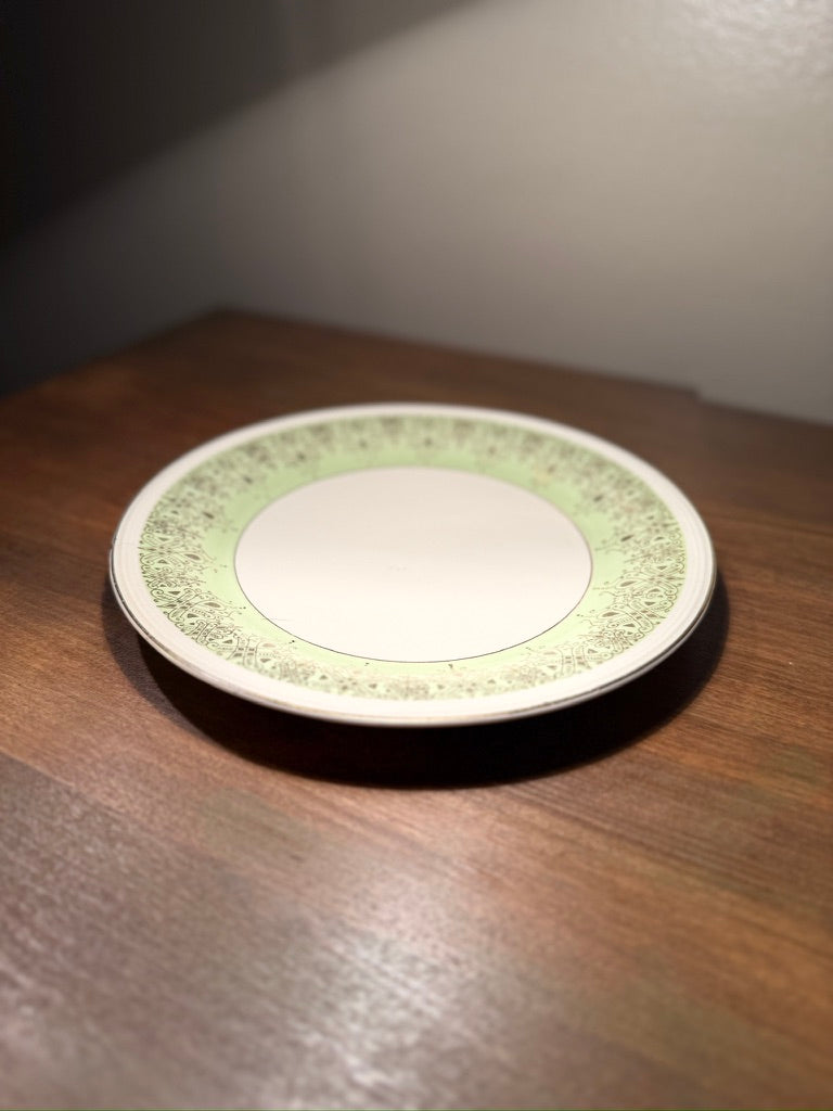 Knowles China “22 Karat Gold” Plate with Green Filigree Border, USA, c. 1940s–1950s