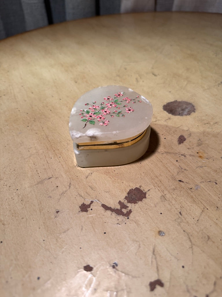 Italian Alabaster Trinket Box for Lefton, Hand-Painted (c. 1950s–1960s)