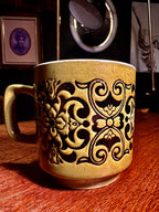 Vintage Studio Pottery Mug with Raised Floral Motif | Mid-Century Earth Tone Stoneware