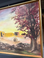 Signed 1973 Southwestern Adobe Landscape Painting by Vinnie