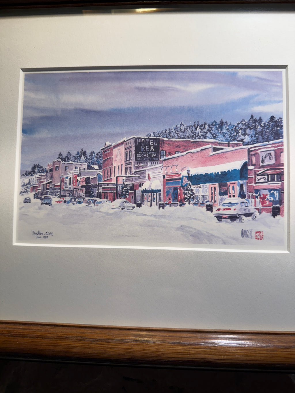 Truckee, California Winter Street Scene (1986) | Limited Edition Print by A. Dygert | Framed Mountain Town Art