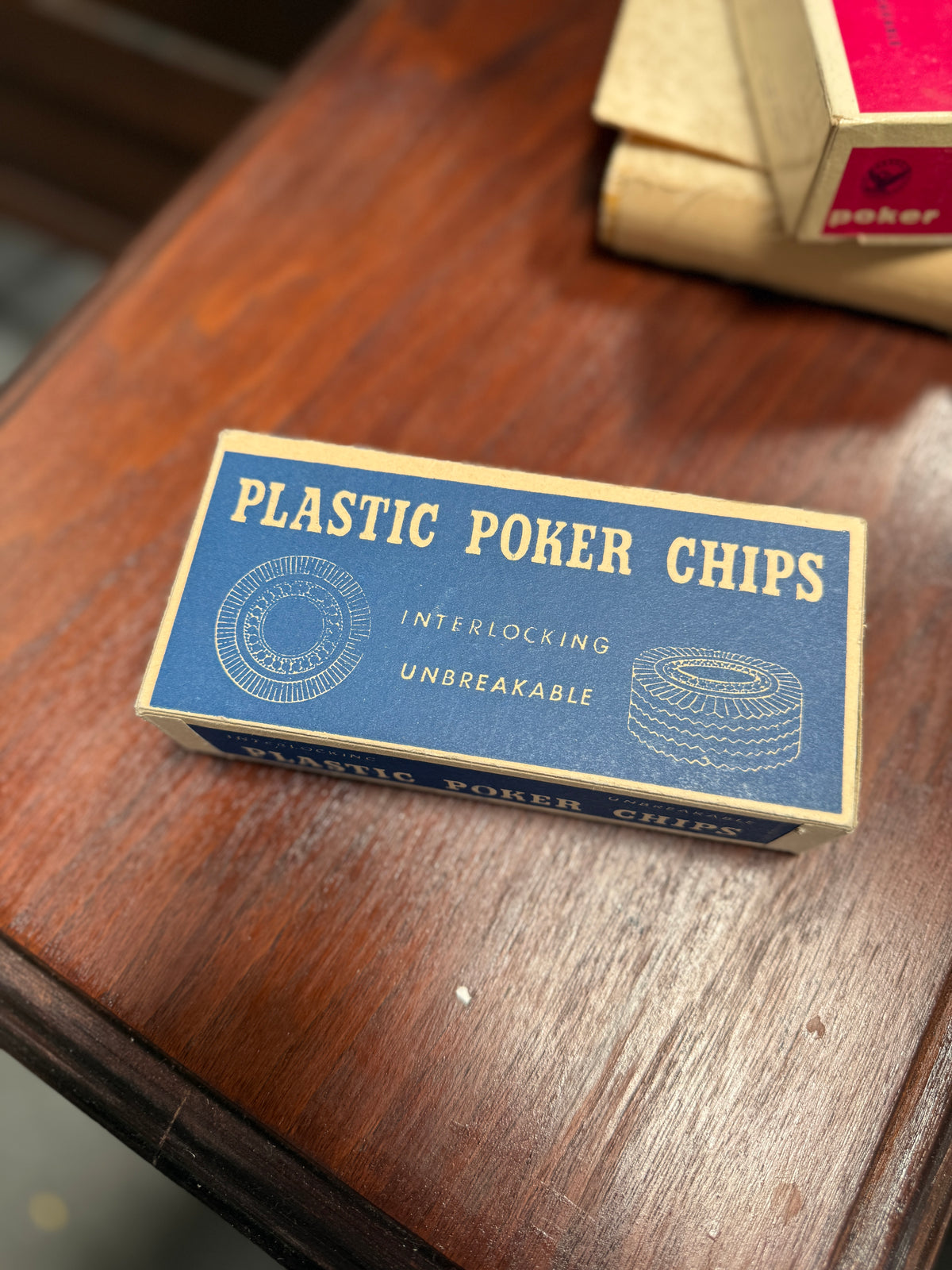 c. 1950s Blue Box Plastic Poker Chips