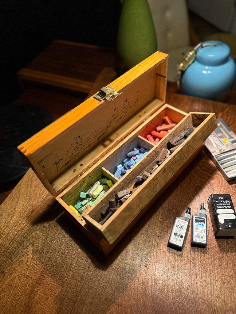 Antique Artist’s Pastel Box with Original Contents, c. 1900–1935