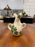 Vintage Mid Century Ceramic Oil and Vinegar Cruet with Hand-Painted Ivy c 1950s