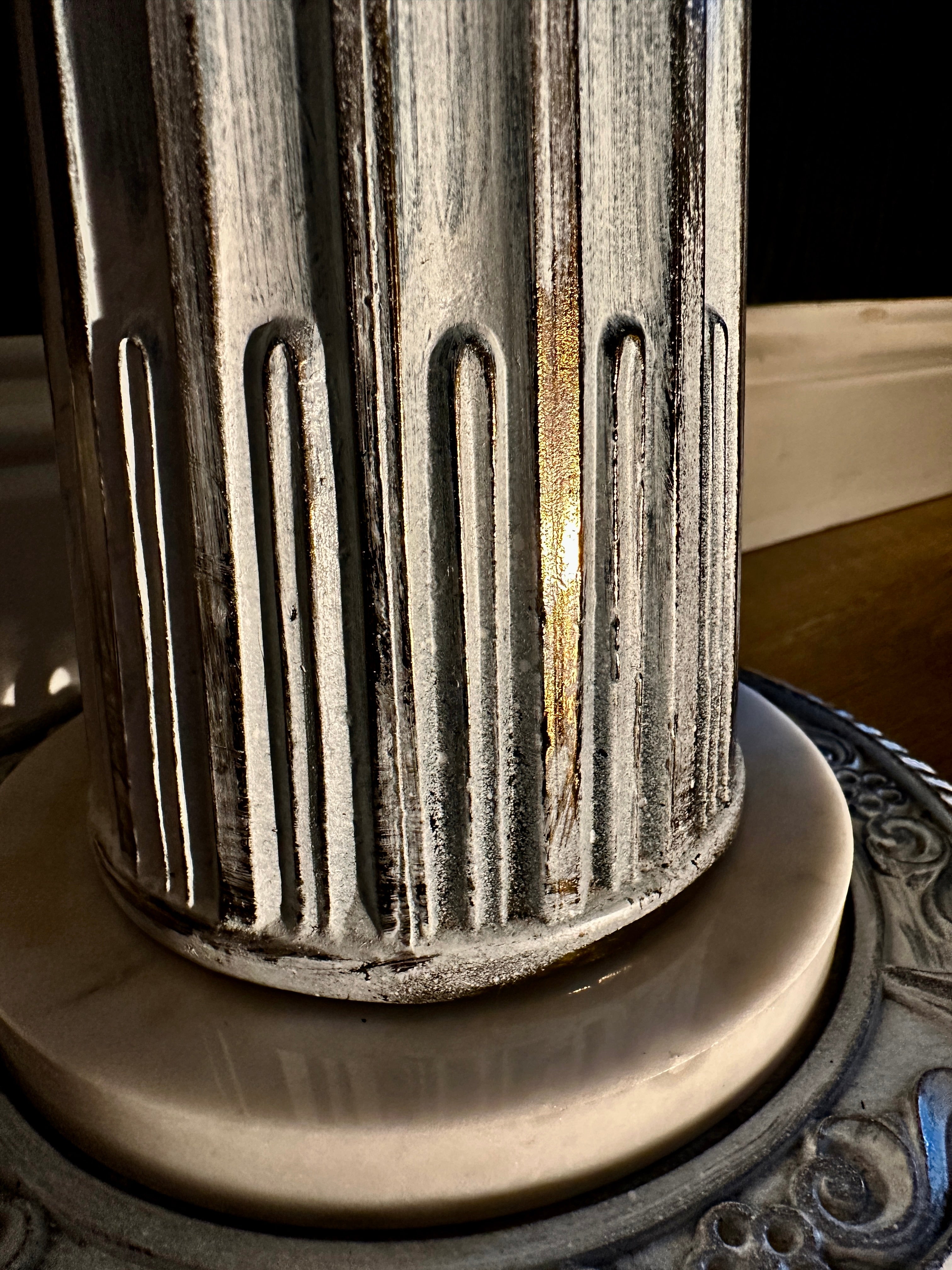 Vintage Marble Pedestal Side Table with Cast Ornate Base, c. 1940s–1950s