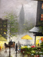 The Flower Market Beneath the Chrysler Building, Oil On Canvas 50 x 28, Unsigned 20th Century