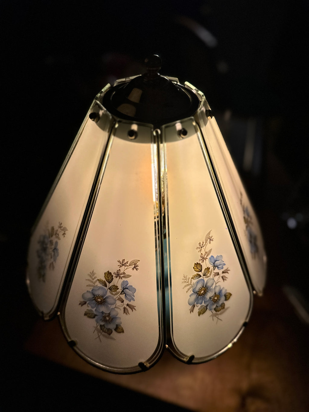 Mid-Century Ceramic Table Lamp with Paneled Floral Shade, c. 1950