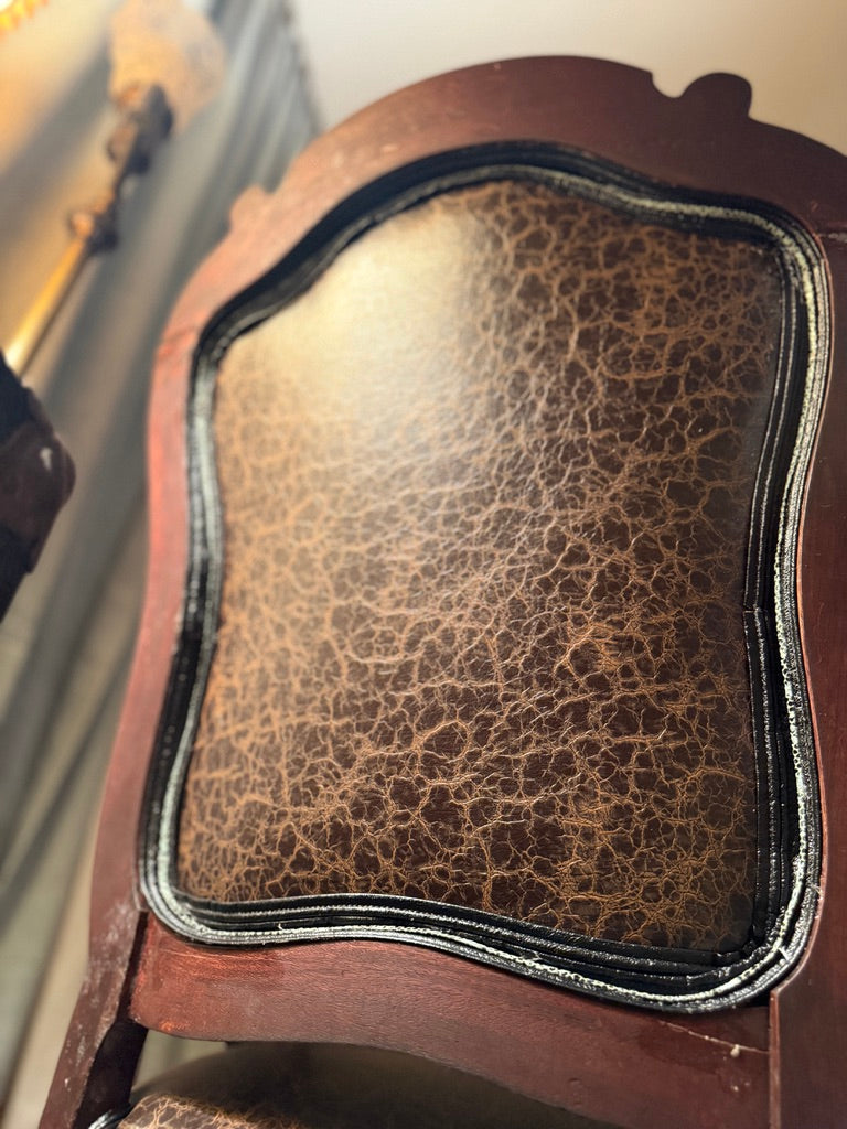 Antique Victorian Armchair Reupholstered in Distressed Brown Leather c. 1880–1900