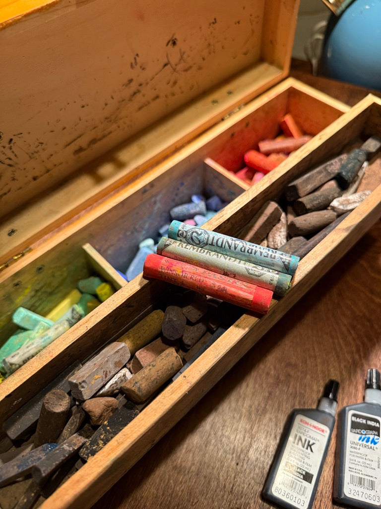 Antique Artist’s Pastel Box with Original Contents, c. 1900–1935