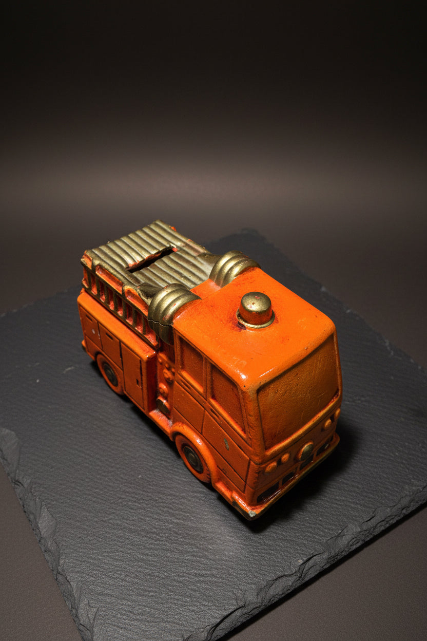 Vintage Telbro Ceramic Fire Truck Coin Bank (c. Mid-20th Century)