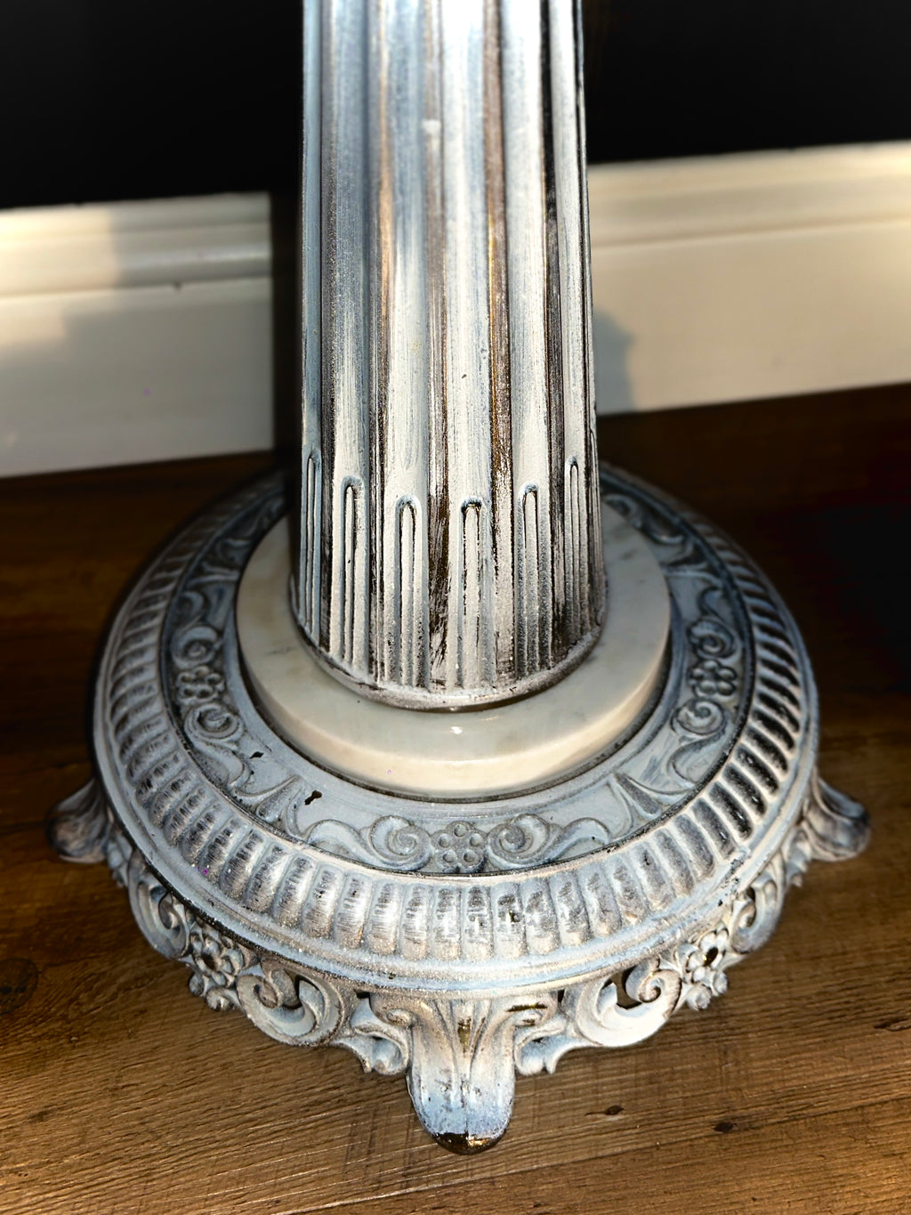 Vintage Marble Pedestal Side Table with Cast Ornate Base, c. 1940s–1950s