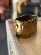 Vintage Oval Hammered Brass Jardinière With Side Handles, Circa 1940s