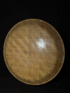 Hand-Painted Japanese Bamboo-Weave Lacquer Tray with Mount Fuji Landscape, c. 1950s