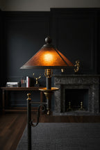 1920s Spanish Revival Wrought Iron Floor Lamp with Amber Mica Shade
