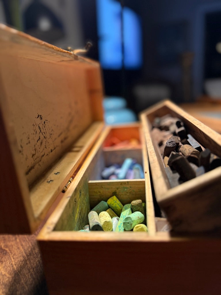 Antique Artist’s Pastel Box with Original Contents, c. 1900–1935