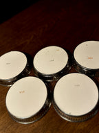 Set of Five Floral Porcelain Coasters with Pierced Silverplate Gallery Rims