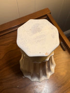 Cream Crackle-Glaze Pottery Urn Vase, Fluted Body on Octagonal Pedestal Foot, c. 1930–1950