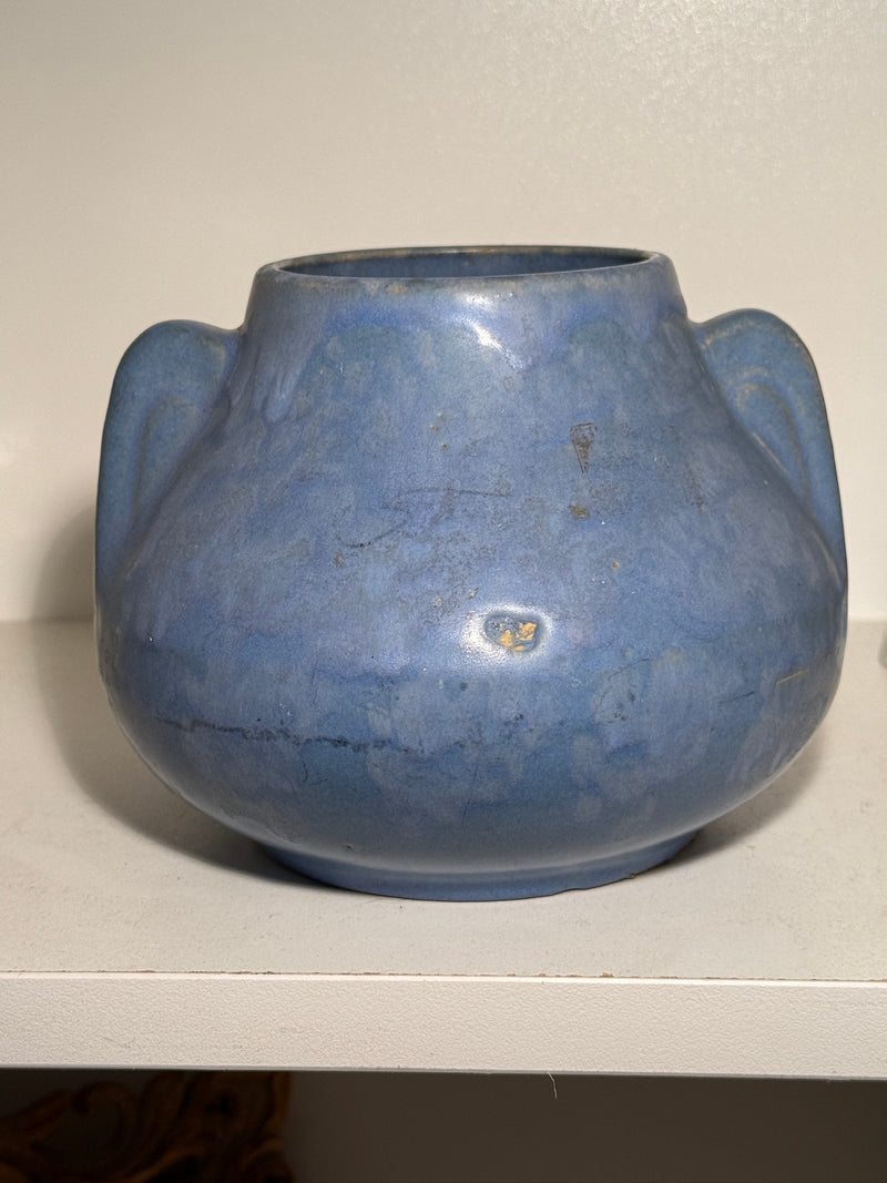 Two-Handled Art Pottery Vase, Mottled Blue Semi-Matte Glaze, c. 1915–1935