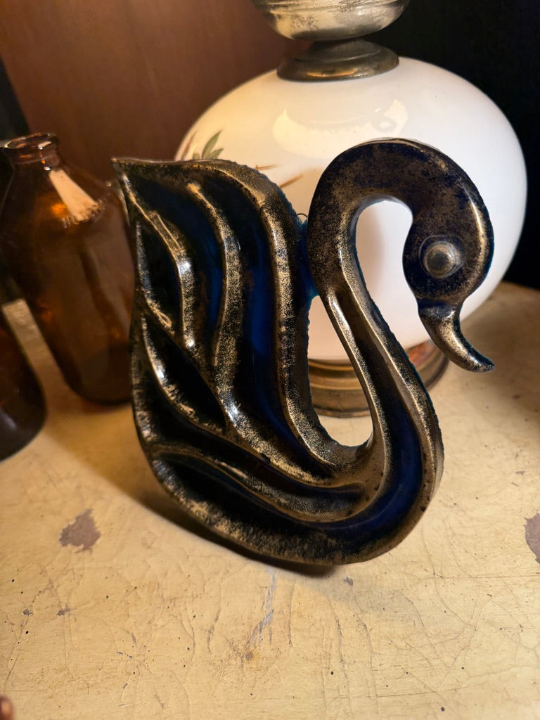 Vintage Cobalt Blue Glass Swan Paperweight, c. 1930s–1950s