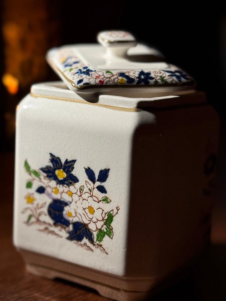 Mid-Century Floral Ceramic Lidded Jar (c. 1940s–1950s)