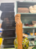 Vintage Carved Hardwood Praying Figure, Dated Label, 1954