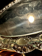 Vintage Oval Glass Vanity Mirror with Beaded Frame | Early 20th Century Tabletop Mirror