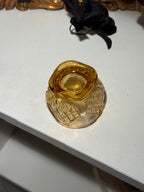 Amber Pressed Glass Footed Votive, Diamond and Fan Pattern, c. 1960–1980