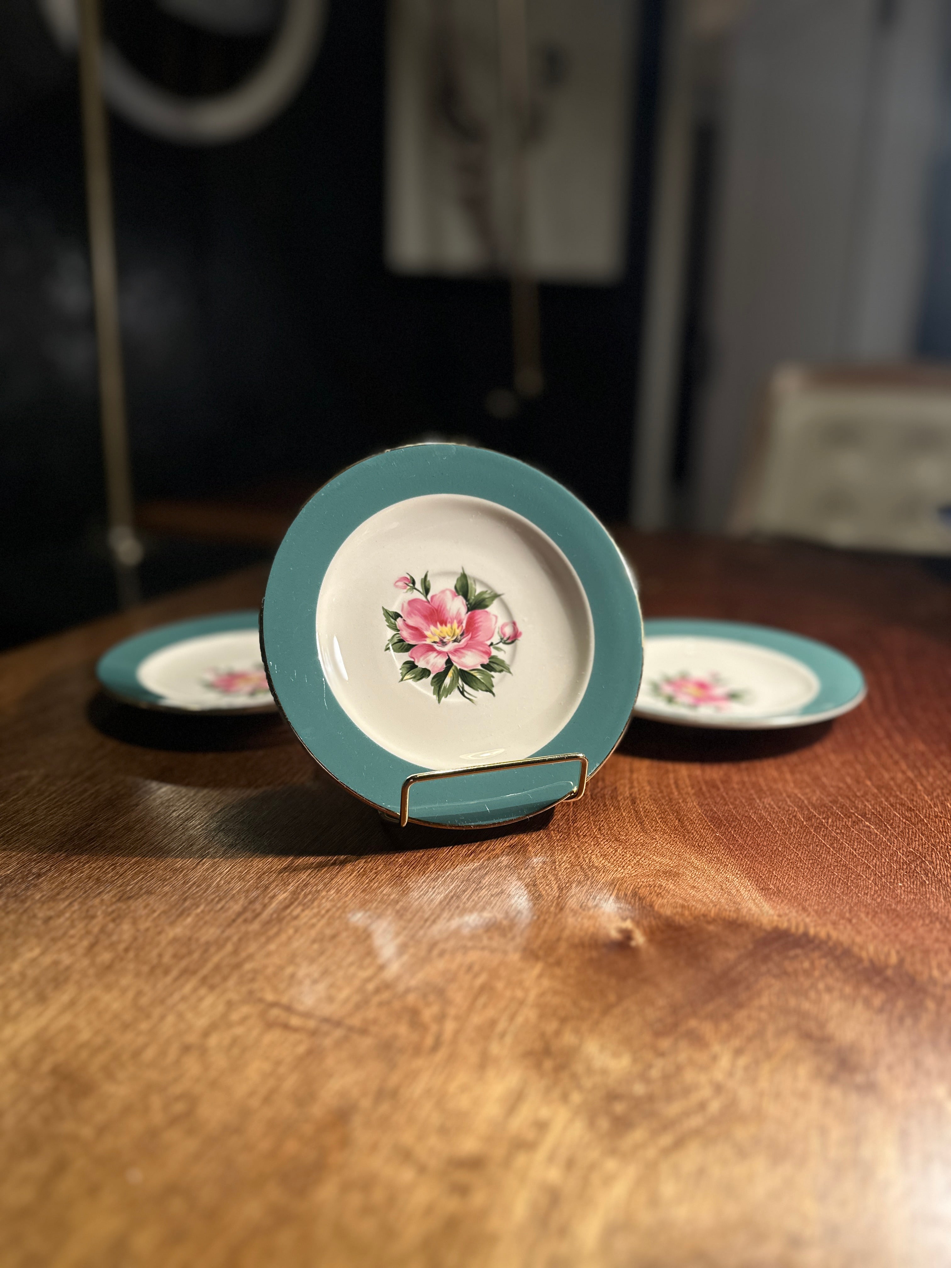 Set of 3 Vintage Century Service Vitreous China Plates in Empire Green, c. 1940s–1950s