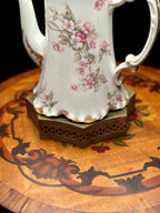 Antique Floral Porcelain Table Lamp Base with Brass Pierced Collar | Victorian Revival Accent Lamp