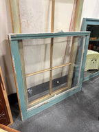 Salvaged Wood Window Sash, Chippy Green over White Paint with Original Glass, American, c. 1910–1940