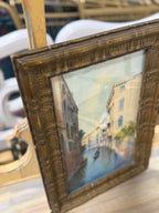 Antique Venetian Canal Watercolour, Signed, Gilt Frame, c. 1900–1925