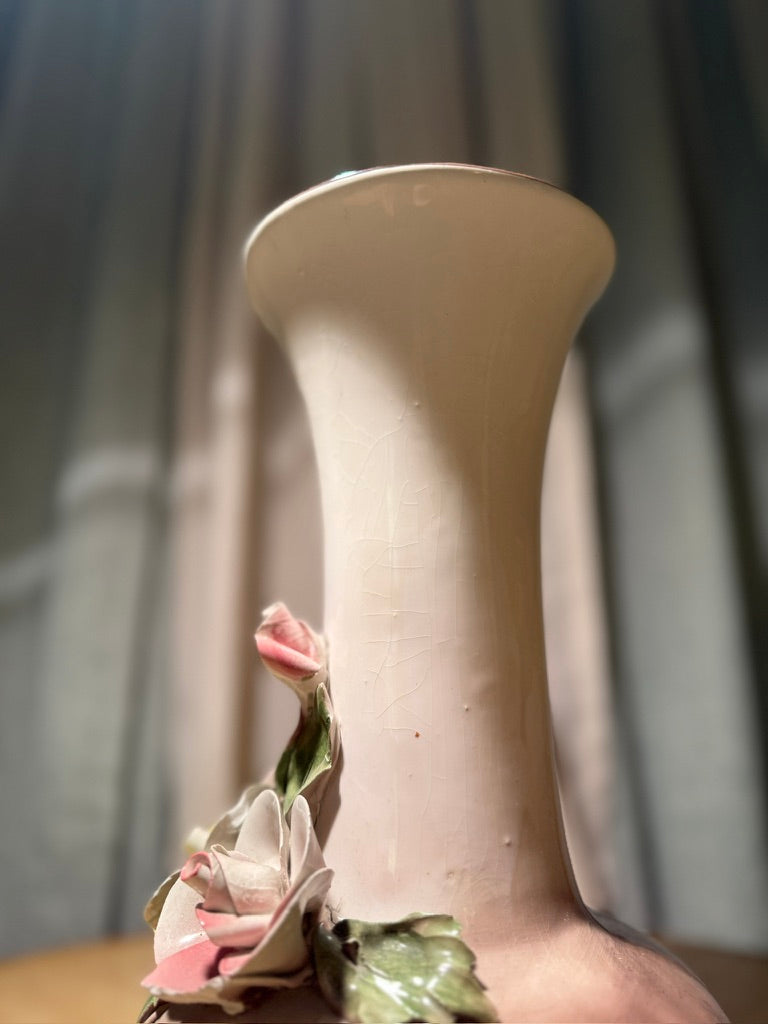 Vintage Capodimonte Porcelain Rose Vase — Naples Italy c. 1940–1955