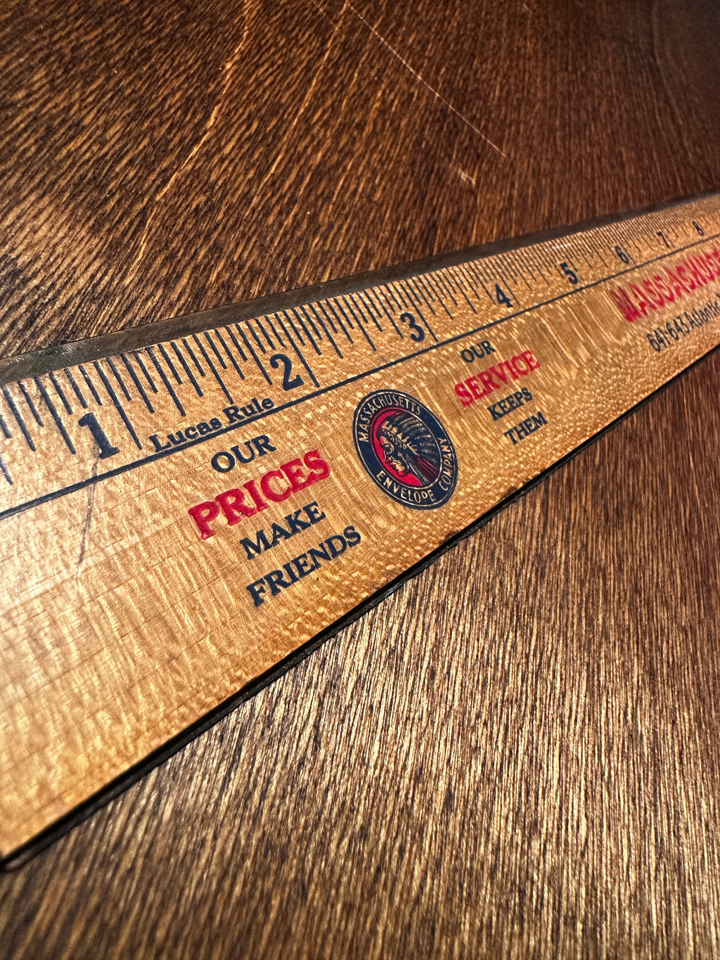 Antique Advertising Wooden Yardstick, Massachusetts Envelope Company, c. 1910–1930