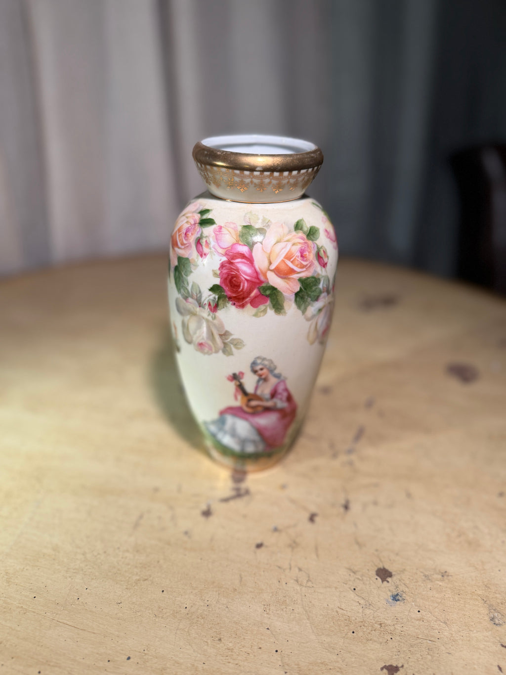 Antique German Hand Painted Romantic Porcelain Vase