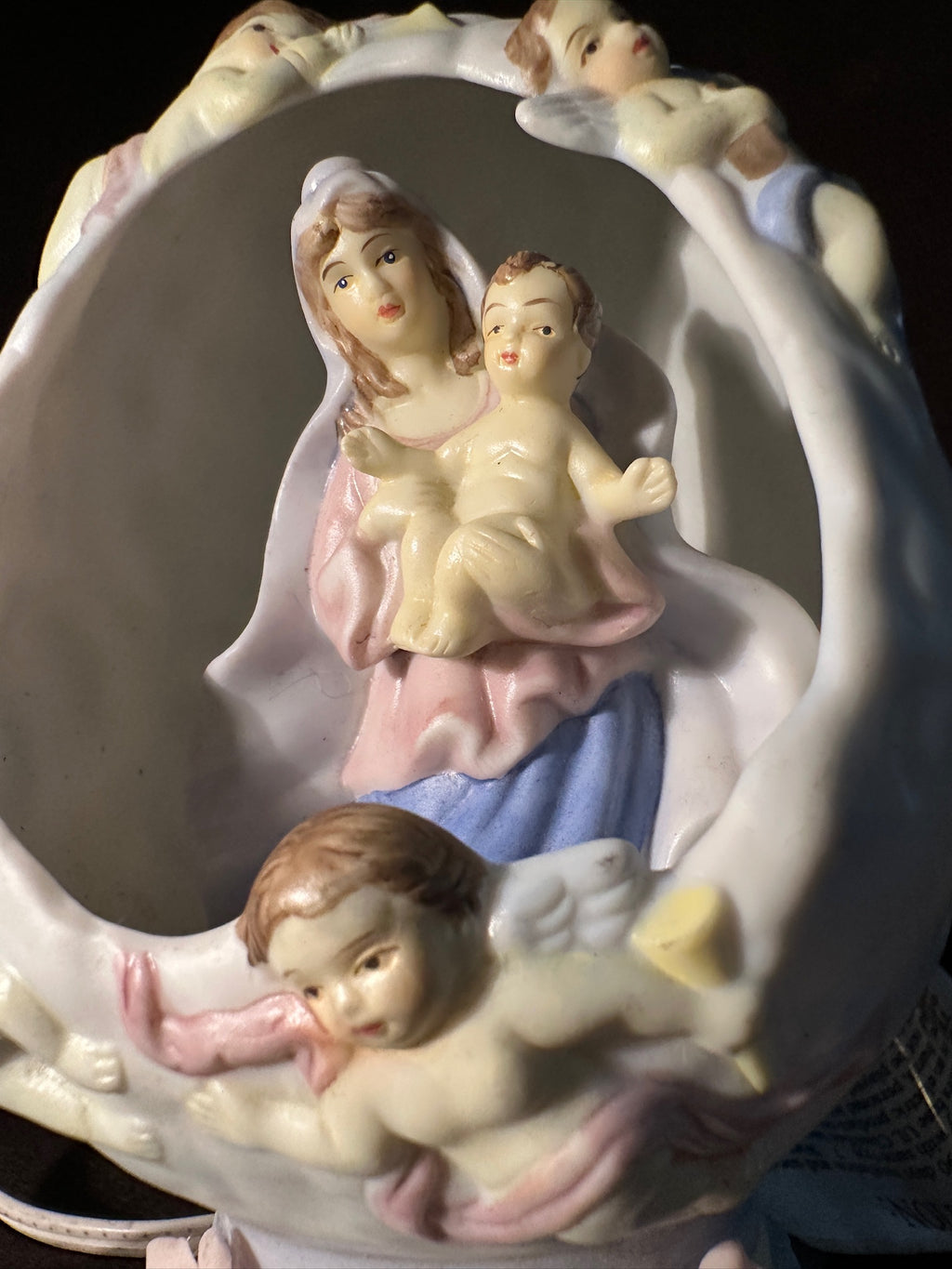1940s Madonna and Child Ceramic Cherub Devotional Nightlight Lamp