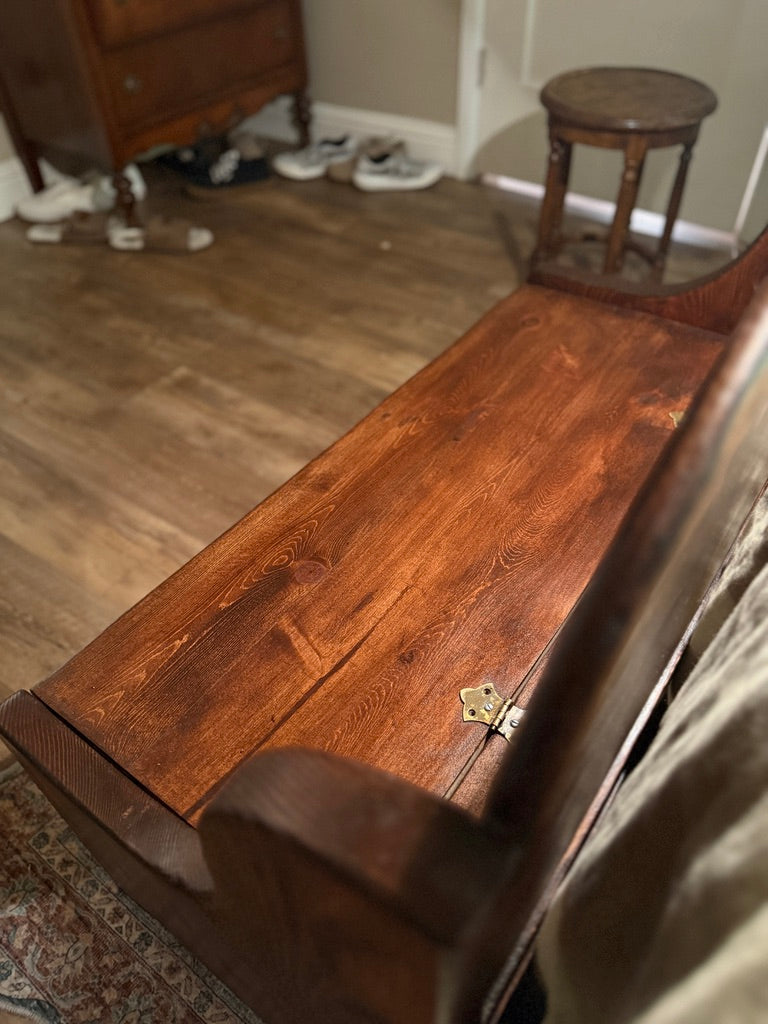 Antique Walnut & Cherry Storage Bench with Lift-Top (c.1880–1900)