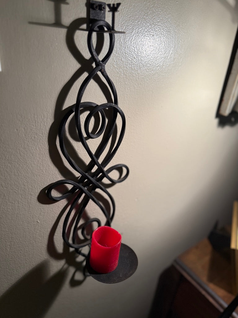 Pair of Antique Forged Iron Candle Wall Sconces, Gothic Revival / Arts & Crafts, c. 1890–1920