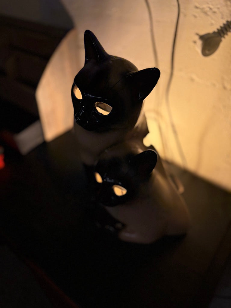 Porcelain Siamese Cat Lamp, Mid-Century Figural (c 1952)