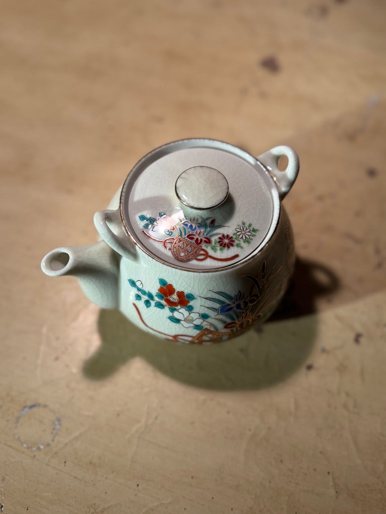 Mid-Century Japanese Celadon Floral Teapot, c 1950s