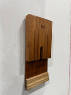 Branded Mahogany Wall Rack with Shelf, Armorial Lion Crest Mark, c. 1940–1965