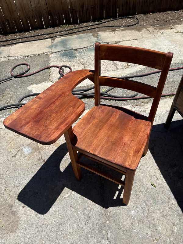 Vintage Tiger Oak Cherry School Desk Chair with Writing Tablet, c. Mid-20th Century