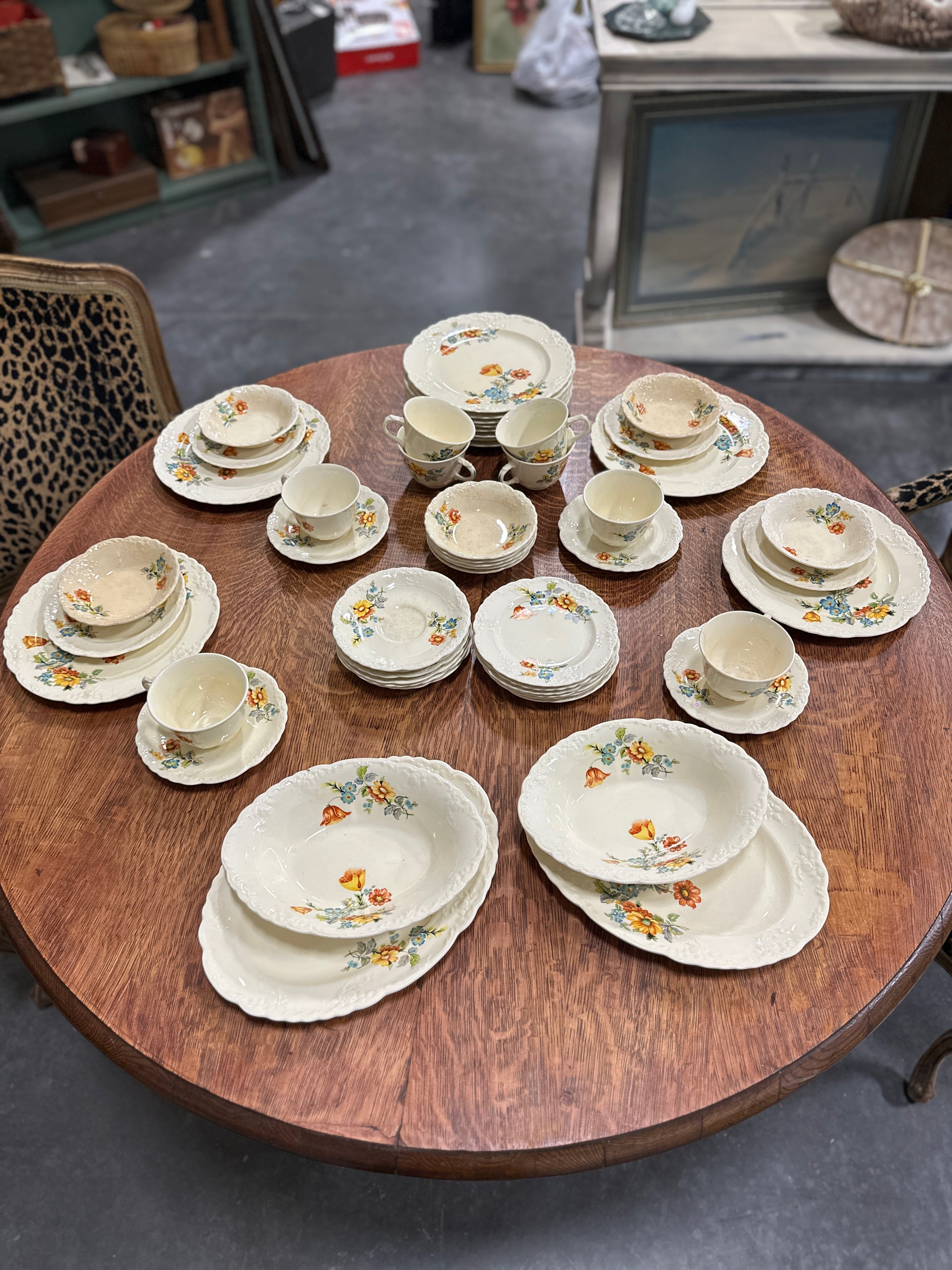 1930s Taylor, Smith & Taylor Floral Dinnerware Set, 53 Pieces