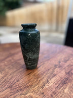 Turned Green Marble Bud Vase with Flared Collar Rim, Veined Serpentine Stone, c. 1970–2000