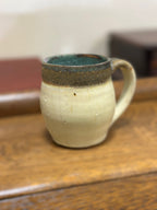 Hand-Thrown Studio Stoneware Mug, Oatmeal and Iron-Speckled Exterior with Turquoise Interior, Impressed Potter's Chop to the Foot, c. 1970s
