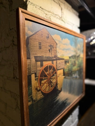 Early 20th-Century American Watermill Lithograph, c. 1905–1930 | Framed Pastoral Mill Scene